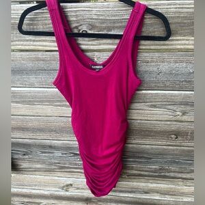Express Women’s Vibrant Fuchsia Minimalist Ruched Bodycon Tank Dress XS